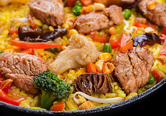 Thai food pork slice with rice