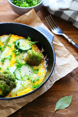 scrambled eggs with green vegetables