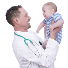 Medical doctor holding cure baby