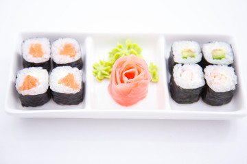 A plate with different sushi