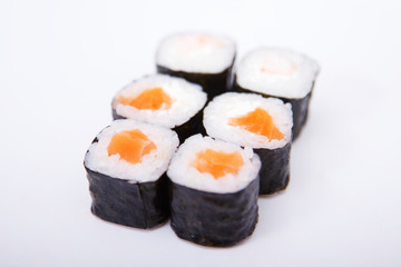 Six different sushi pieces