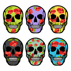 Set of skulls with flowers.