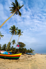 Goa cover page with blue skies and boat - obrazy, fototapety, plakaty