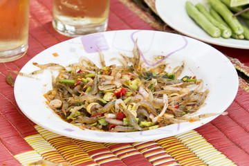 Thailand style Spicy Kungten food of thailand shrimps alive (Dan