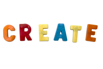 Letter magnets CREATE isolated on white