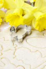Preparing easter gingerbread cookies. Steps of making pastry.