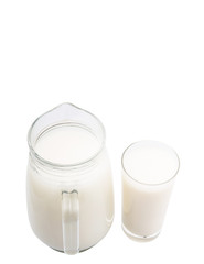 A jug and a glass of fresh daily milk