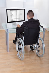 Businessman On Wheelchair Using Computer