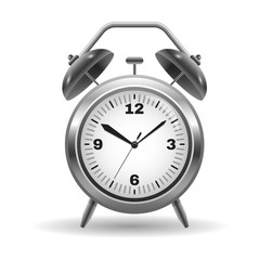 Illustration of a metal alarm clock isolated on white