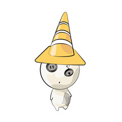 Cute characters with cone over white