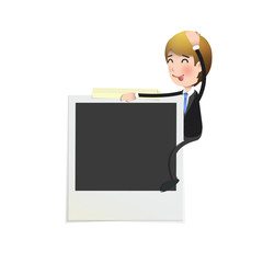Businessman with photo over white background. Vector design