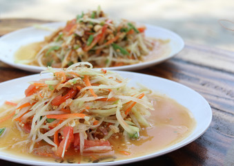 Somtum Thai food and spicy food.