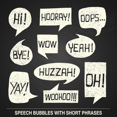 Hand drawn speech bubble set with short phrases