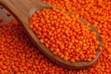 Red lentils on spoon