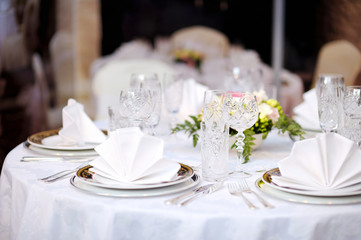 Table set for an event party or wedding reception