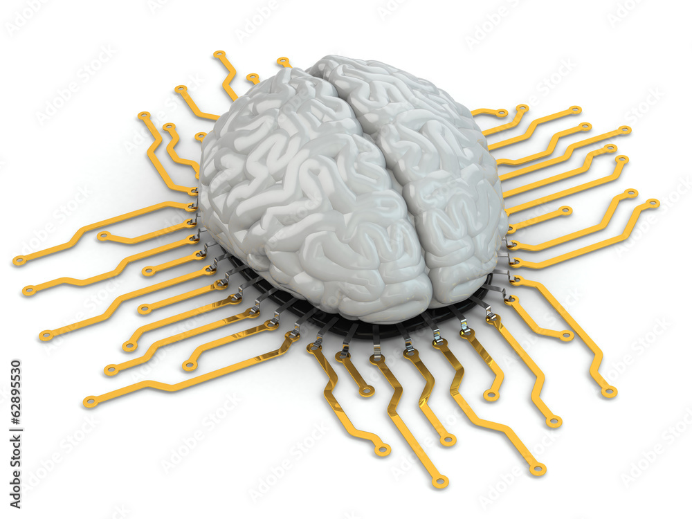 Aufkleber human brain as computer chip. concept of cpu.