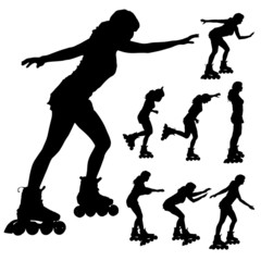 Fototapeta na wymiar Vector silhouette of a woman on roller skates.