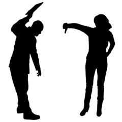 Vector silhouette of a people with a computer.