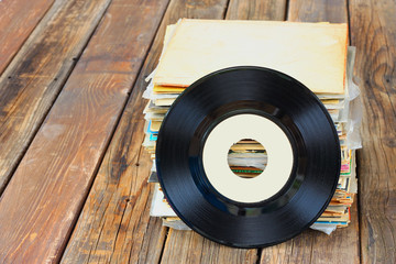 Obraz premium close up of old record and records stack