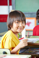 Japanese boy in elementary school class