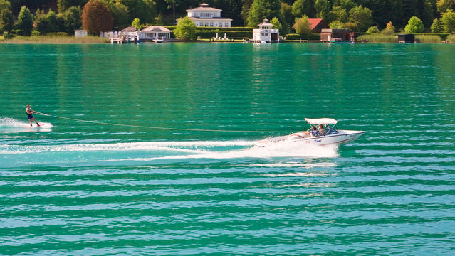 Water skiing on Lake Worth (Worthersee). Austria