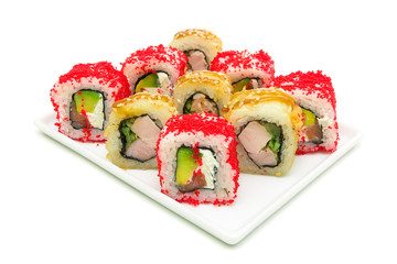 different rolls on a plate on a white background close-up