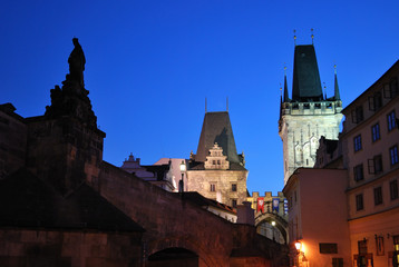 Fototapeta premium Praha, Lesser Town Towers at night