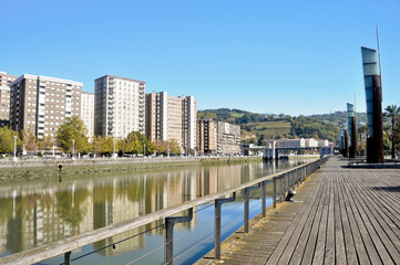 Riverside walk, Nervion river at Bilbao (Spain)
