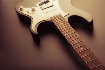 Electric guitar fretboard. Toned image