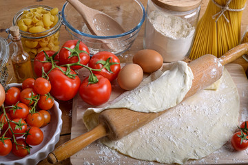 pizza dough and ingredients