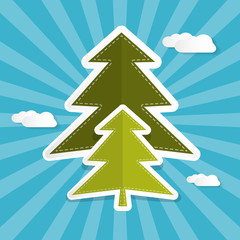 Fototapeta premium Abstract Vector Trees on Blue Background with Clouds