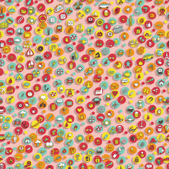 Icons and circles seamless pattern