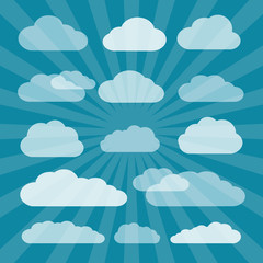 Transparent Vector Clouds Cut From Paper on Blue Background