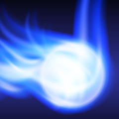 Abstract background with blue flames and fiery sphere