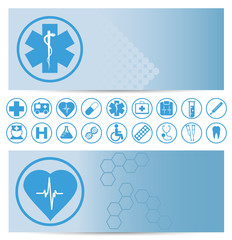 Blue medical banners with icons