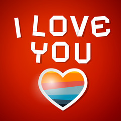 Obraz premium I Love You Title and Paper Heart on Red Background