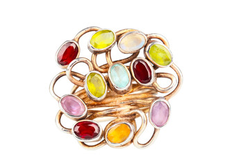 Golden ring with gem stones