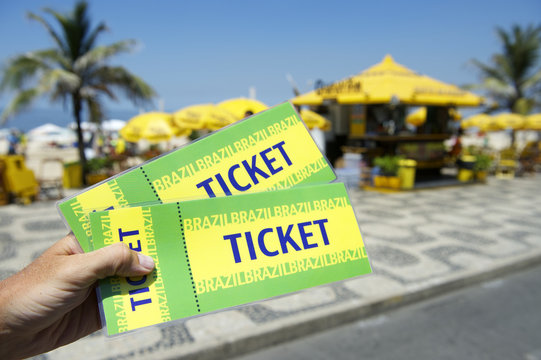 Hand Holding Tickets Ipanema Beach Rio Brazil