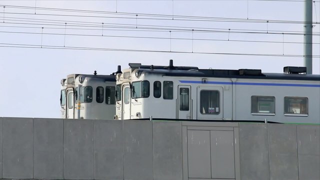 宗谷本線高架に停車中の気動車ズーム