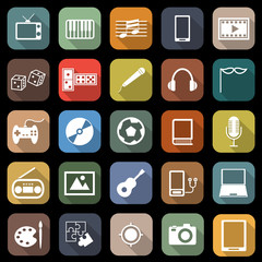 Entertainment flat icons with long shadow