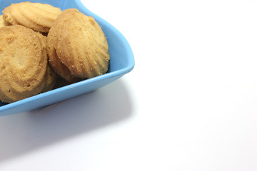 homemade pastry cookies in Glass bowl on white back