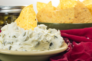 Nacho chips with cream cheese dip