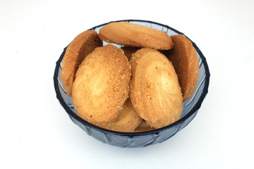 homemade pastry cookies in Glass bowl on white back