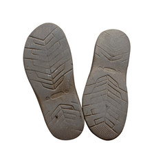 dirty used boots soles isolated on white background