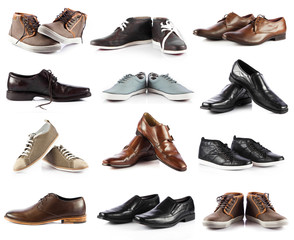 Male shoes collection.  men shoes over white background - obrazy, fototapety, plakaty