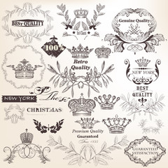 Collection of vector decorative elements, flourishes and labels