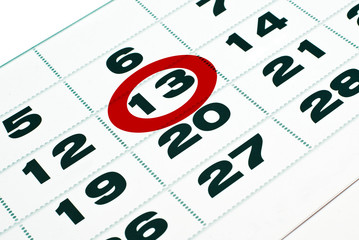Thirteenth day in calendar detail. Friday the 13th.