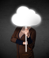 Young woman holding a cloud