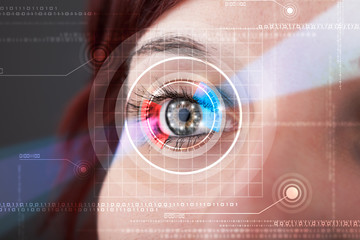 Cyber woman with technolgy eye looking