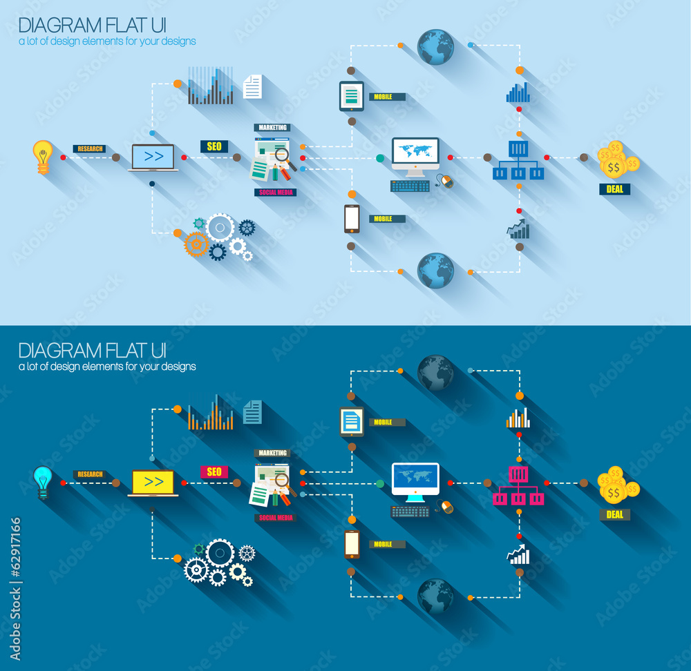 Poster Flat Style Diagram, Infographic and UI Icons